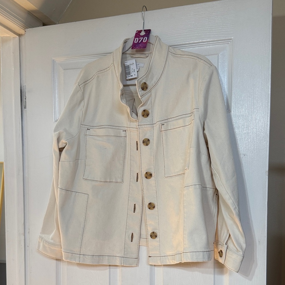 70 J.Jill Women's Cream Button-Up Jacket